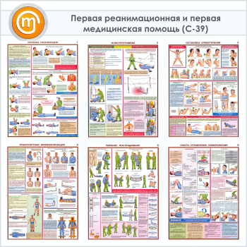 Плакат «Оказание первой помощи пострадавшим» (С-39, ламинированная бумага, А2, 6 листов)