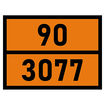 Табличка «Опасный груз 90-3077», Вещество твердое опасное для окружающей среды, Н.У.К. (светоотражающий металл, 400х300 мм)
